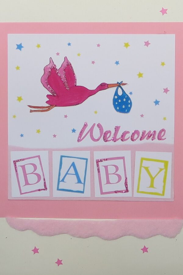 Karte Welcome Baby Storch A5