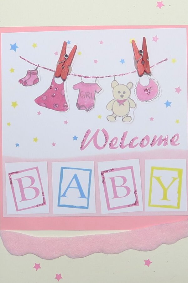 Karte Welcome Baby Wäscheleine A5