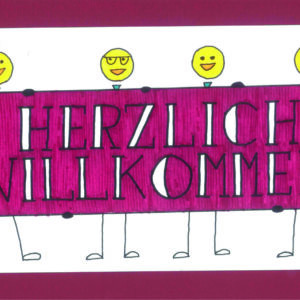Karte Willkommen Smiley Rot A5